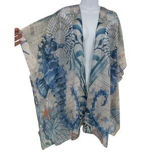 JC Sunny Ocean Wrap Kimono OS Seahorse Nautical Coastal ,Up Hamptons Resort